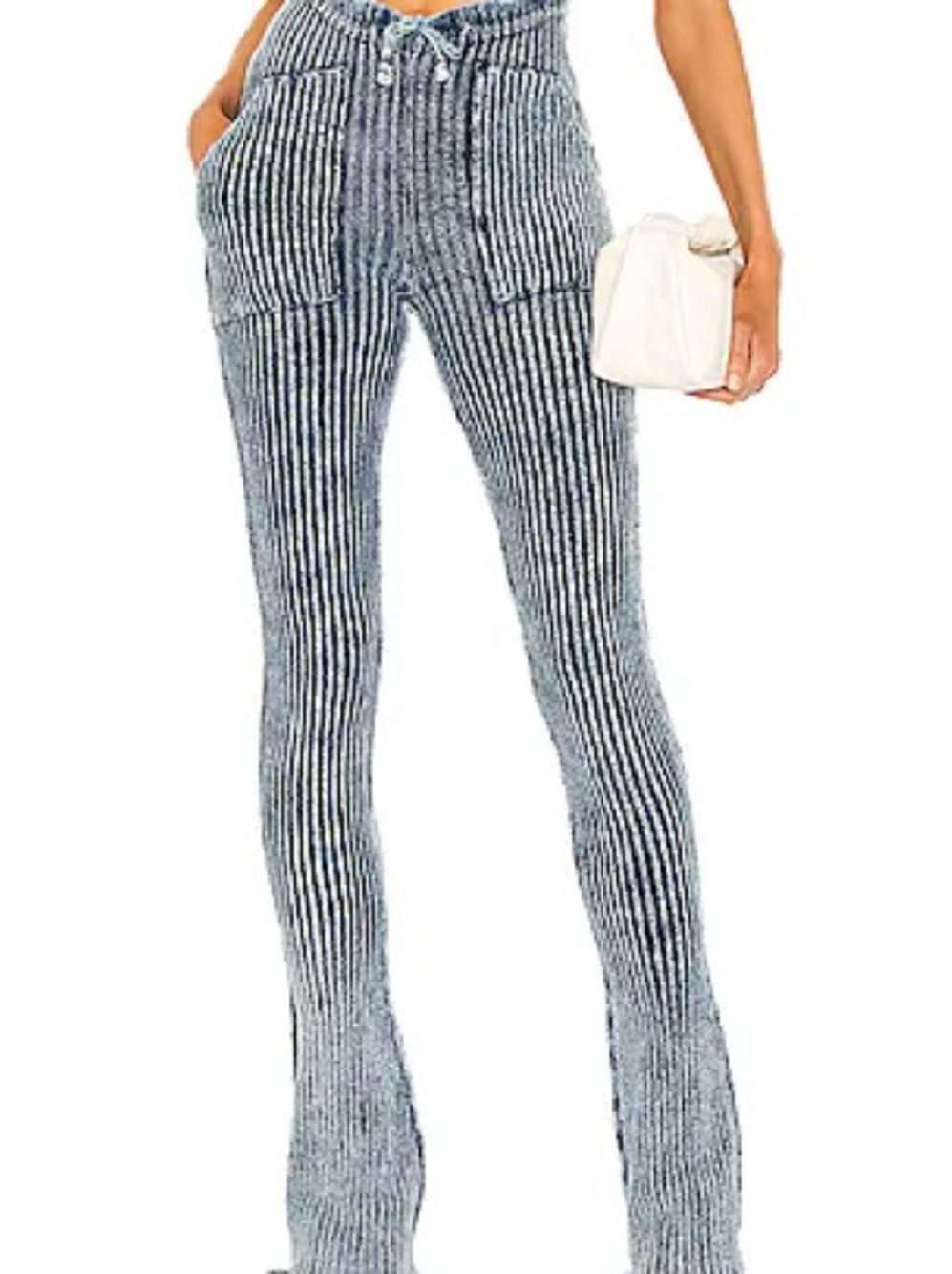 Striped Knit Flare Pants in Charcoal